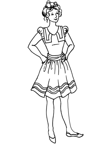 Victorian Girl In Dress Coloring Page